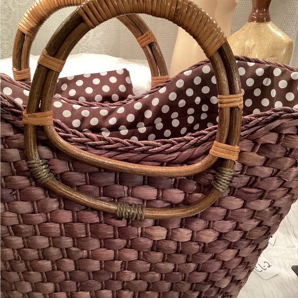 Straw Studios Woven Beach Tote Scalloped Top Sand Cover, Lined,Rattan Handle Lg - Picture 11 of 16